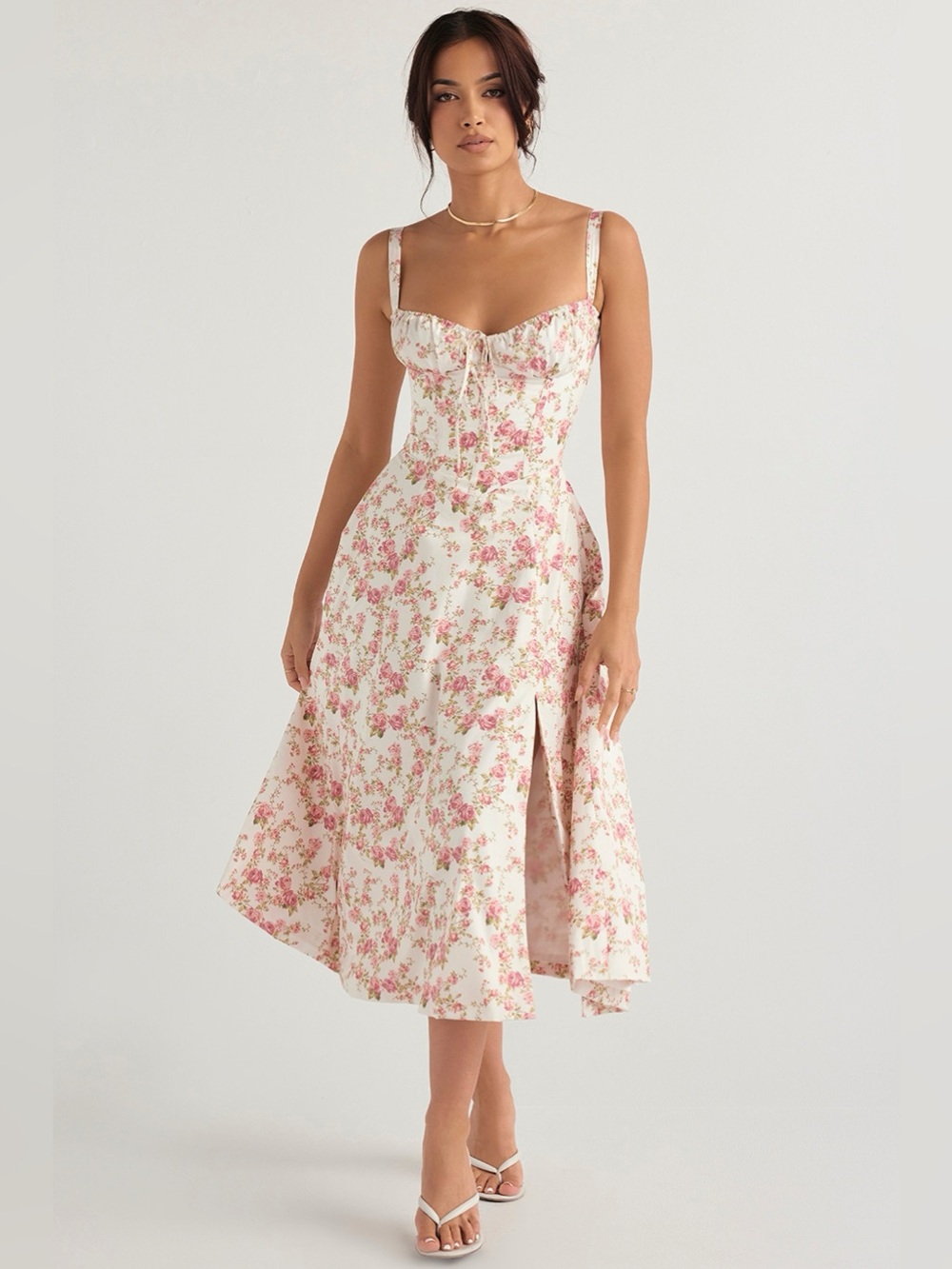 House of CB CARMEN Rose Print Bustier Sundress